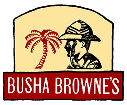 Busha browne's logo with a man in a hat.